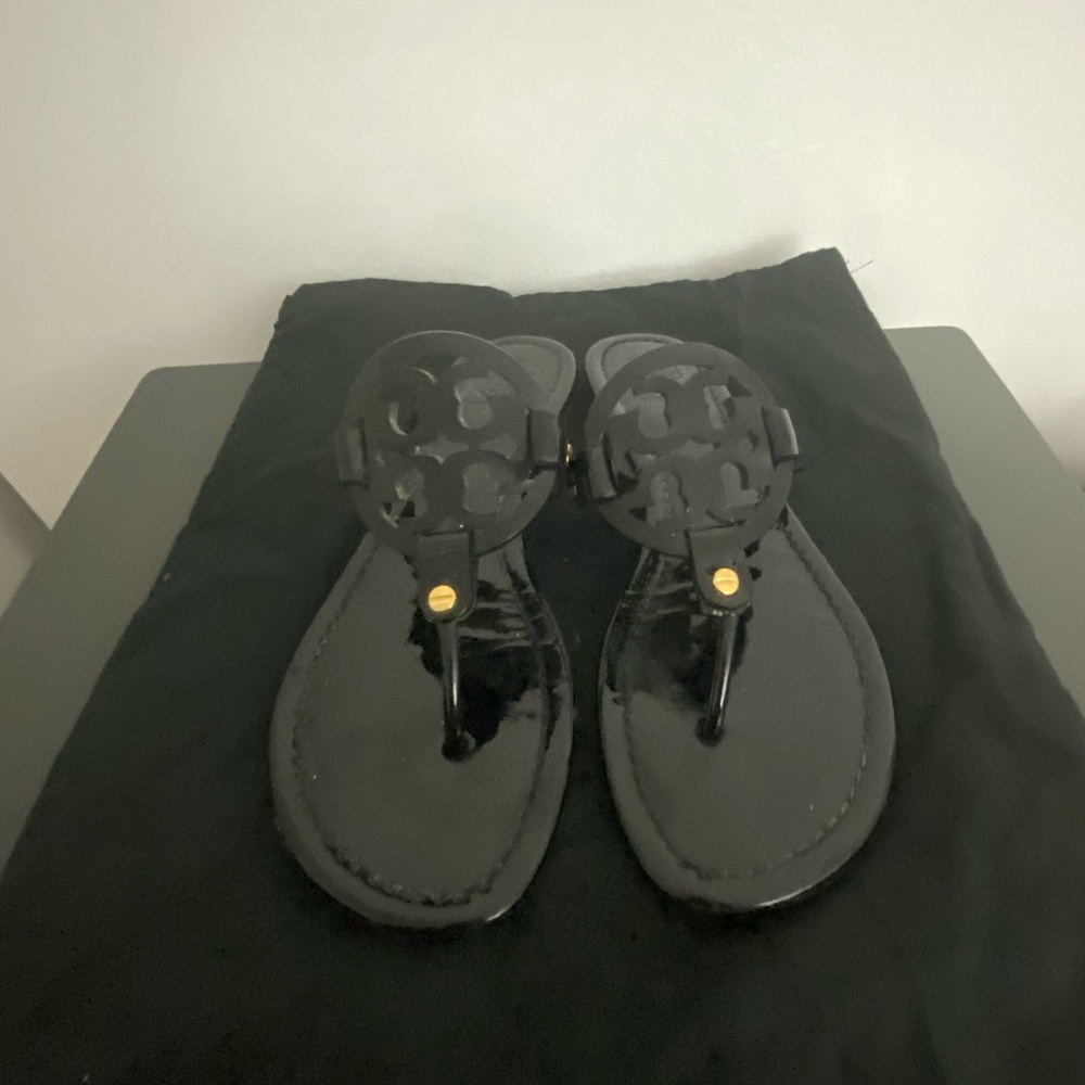 Tory Burch Miller Sandal Black Patent Size 8